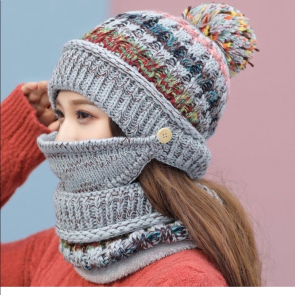 Gray Face Mask Beanie Scarf Winter Ski Mask Hat